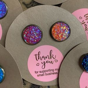 Pink Druzy style resin cabochon circular earrings. Handmade